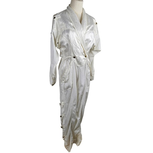 Vintage 80s Victor O'BADIDO'NC Jumpsuit S‎ Off White Cotton Satin Open Sides - Picture 2 of 16